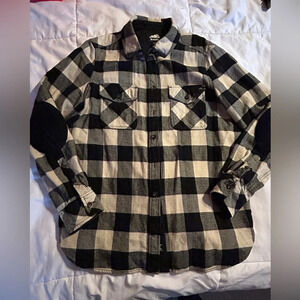 Roots Women’s Plaid Flannel Button Down Preppy Outdoor Gorpcore Black White M
